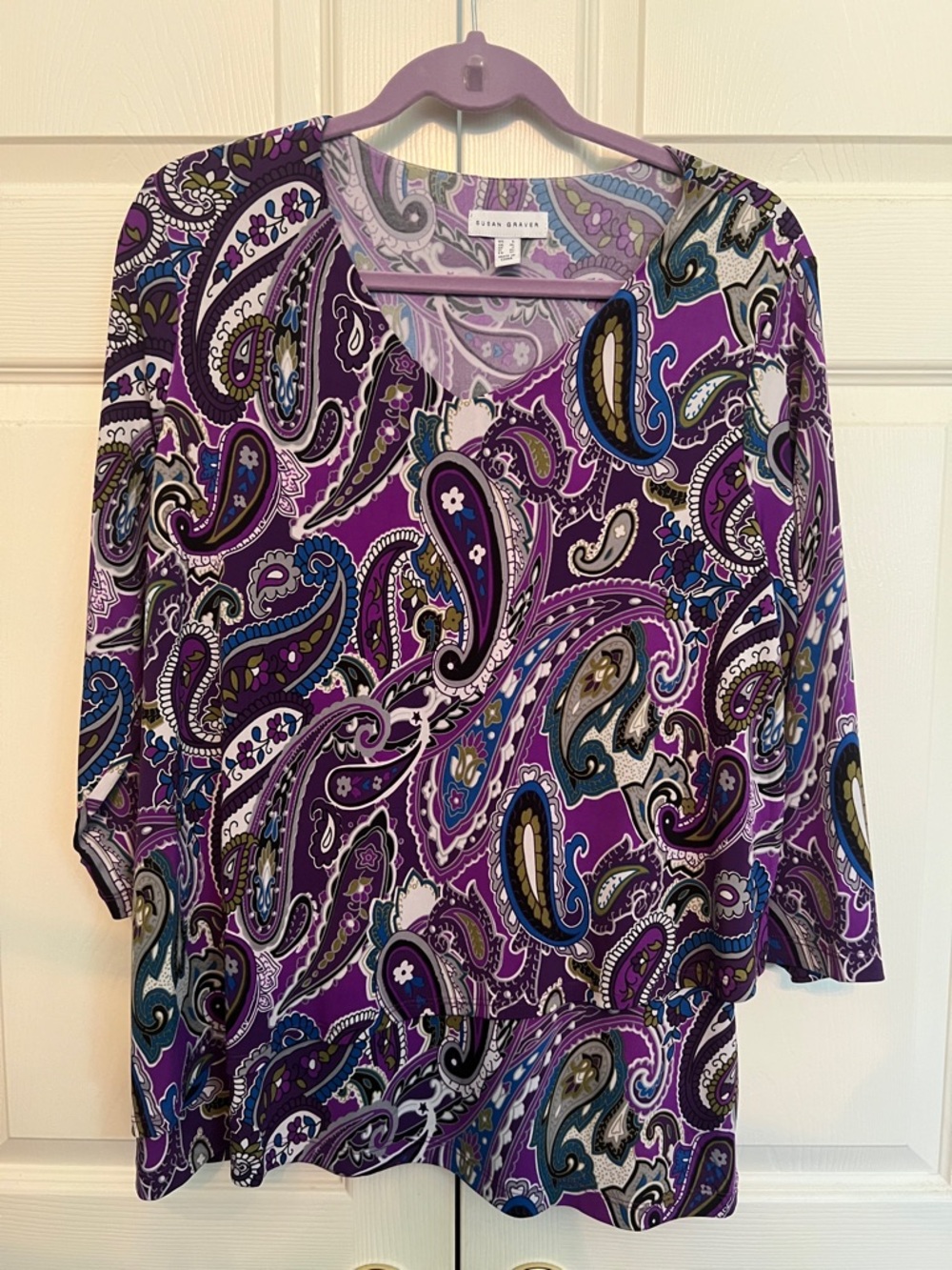 Susan Graver L Purple Paisley Split-Hem Tunic
